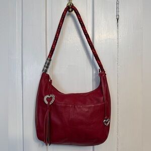 Brighton Barbados Red Leather Hobo Bag with Heart Charm